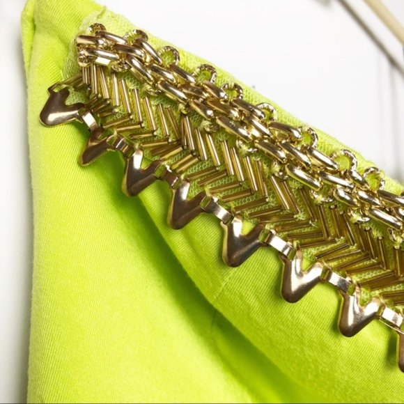 BEBE Bright Green Gold Beaded Maxi Tube Dress - Picture 5 of 8